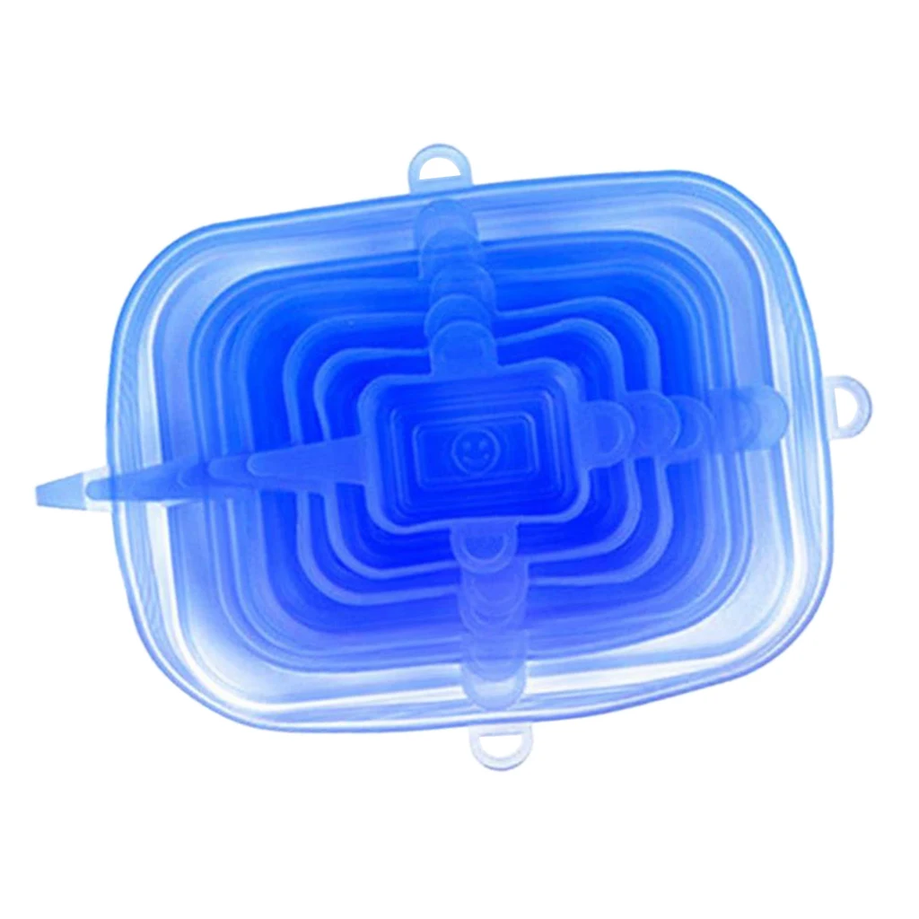 6pcs/Set Reusable Blue Silicone Food Covers Stretch Bowl Wraps Lids Universal