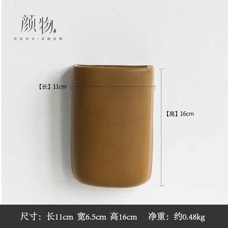 Creative Ceramic Wall Vase Home Hanging Flower Basket Decoration Adornment Solid Color Flower Holder Vases Home Decor - Color: E
