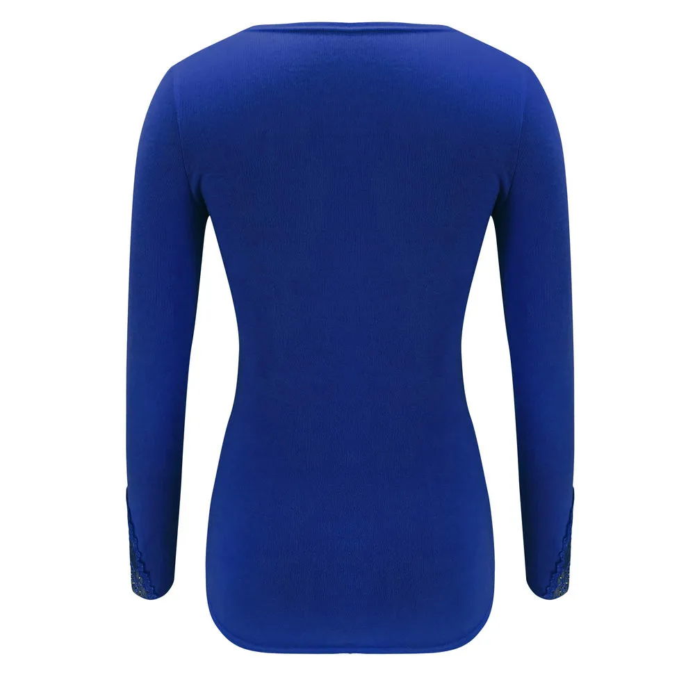 Модная Кружевная футболка с бусинами Повседневная зимняя женская с круглым вырезом тонкая облегающая женская рубашка с длинным рукавом Blusas пуловер