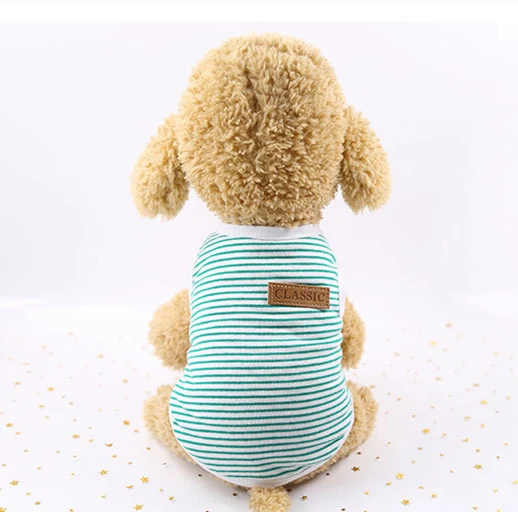 Light green Милая Одежда для животных, полосатая одежда для кошек и собак, мягкая летняя майка, футболка с котёнком, одежда, костюм - Цвет: Light green