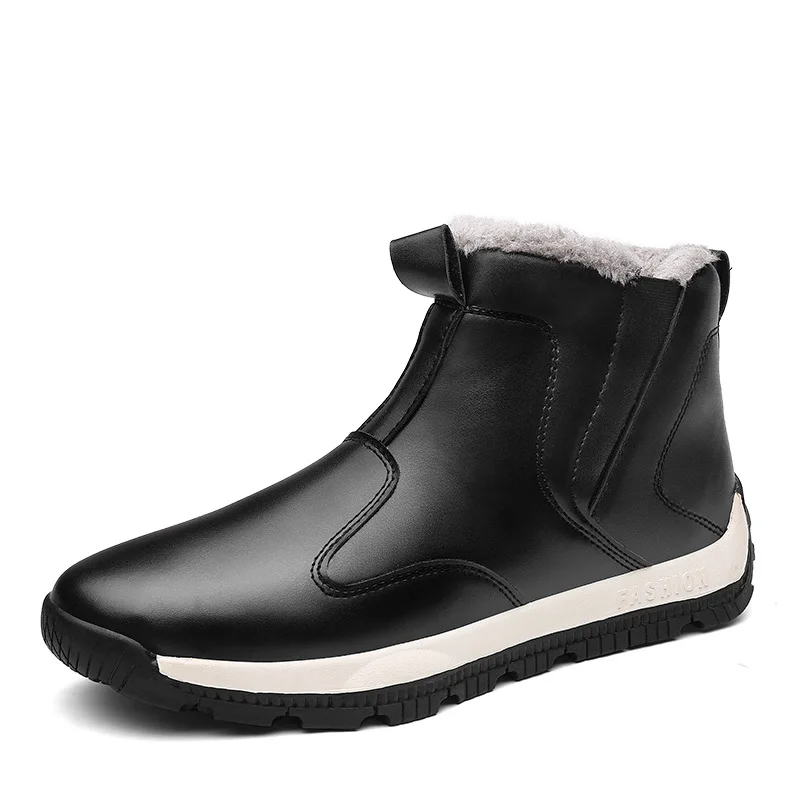 

Plus Size Men Snow Boots PU Leather Man Casual Ankle Boots High Top Slip-on Male Shoes Cotton Plush Footwear High Quality 789