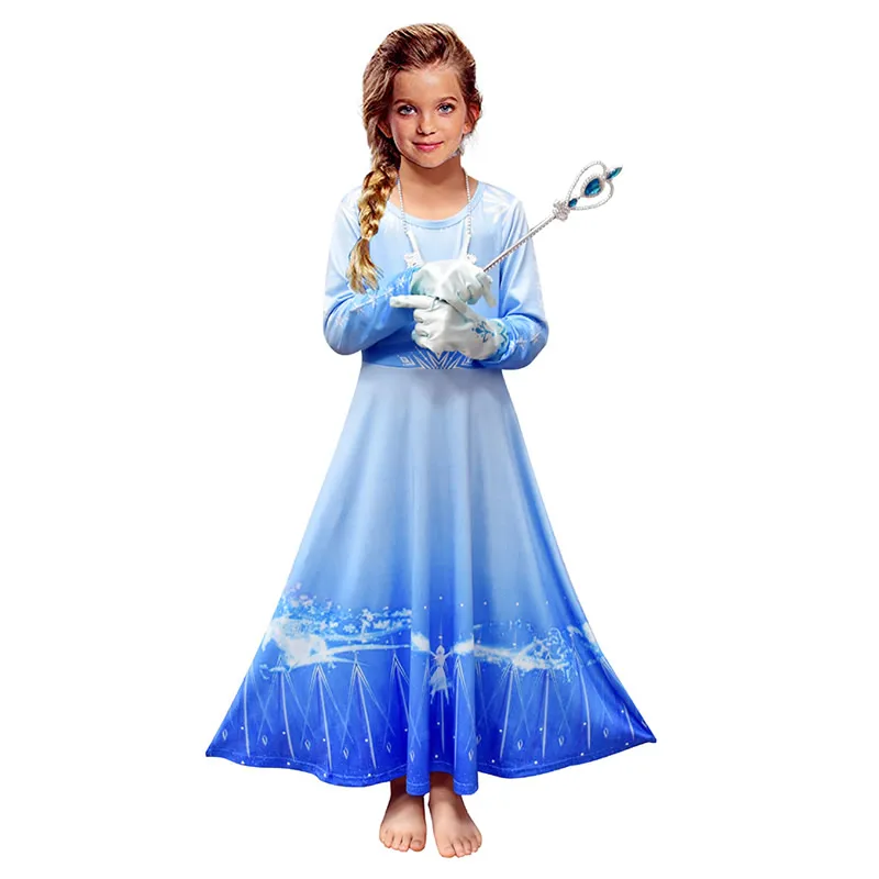 Elsa Dress D Костюмы с Анной и Эльзой, новое платье для девочек, одежда принцессы для игр, зимние вечерние платья Снежной Королевы для подростков, теплые От 2 до 12 лет - Цвет: Elsa Dress D