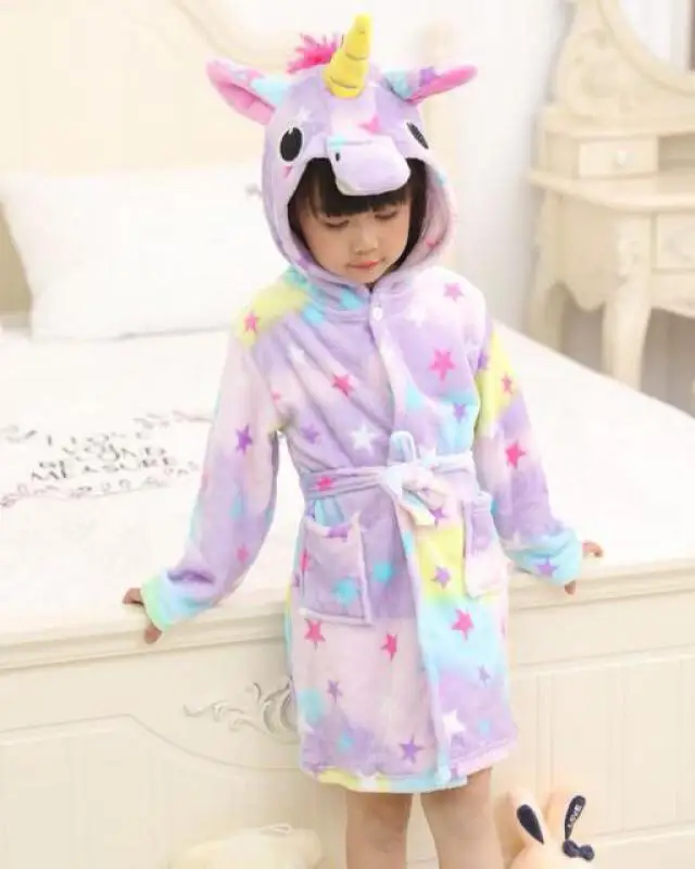 Children Cartoon Robe Boys Girls Homewear Coral Fleece Sleepwear Nightgown Flannel Hooded Winter Kids Clothing Casual Nightwear - Цвет: Style B