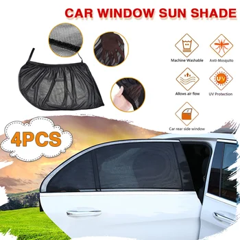 

4Pcs Car Sun Visor Rear Side Window Sun Shade Mesh Fabric Sun Visor Shade Cover Shield UV Protector Black Auto Sunshade Curtain