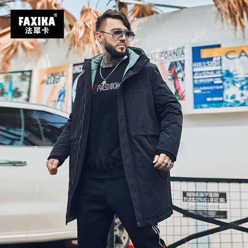 FAXIKA Big yards short man tooling down jacket handsome striped fatty fertilizer increased winter coat