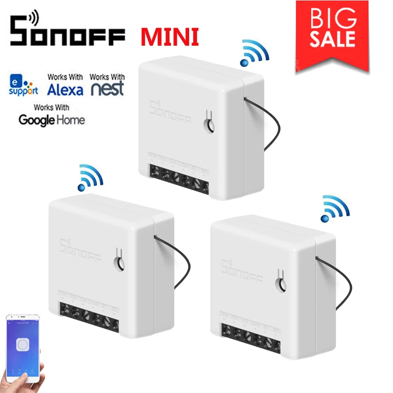 

Ewelink Itead SONOFF MINI DIY WiFi Smart home Switch Small Body Support an external Switch Work With Alexa Google Home IFTT