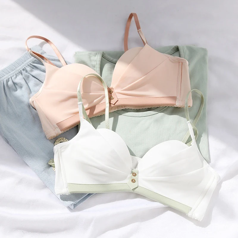 

Roseheart For Women Pink Gray Bra Bralette One-Piece Cotton Panties Bra Sets Trim Sexy Lingerie Sets Wireless Underwear A B