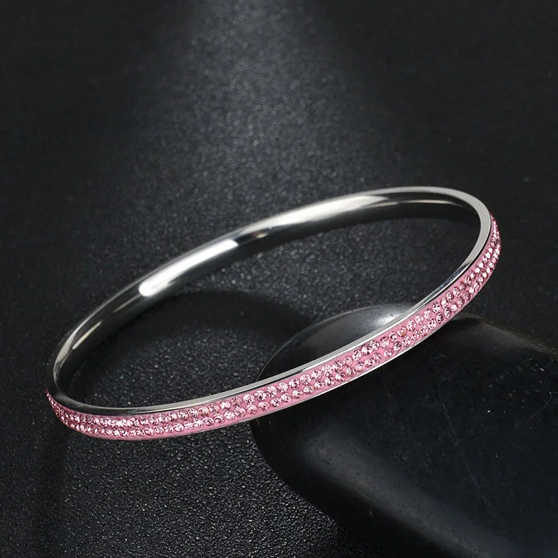 Pink Letdiffery, винтажный, 2 ряда, кубический цирконий, свадебный браслет, высокое качество, нержавеющая сталь, 12 цветов, Женские Ювелирные изделия, обручение, подарки - Окраска металла: Pink