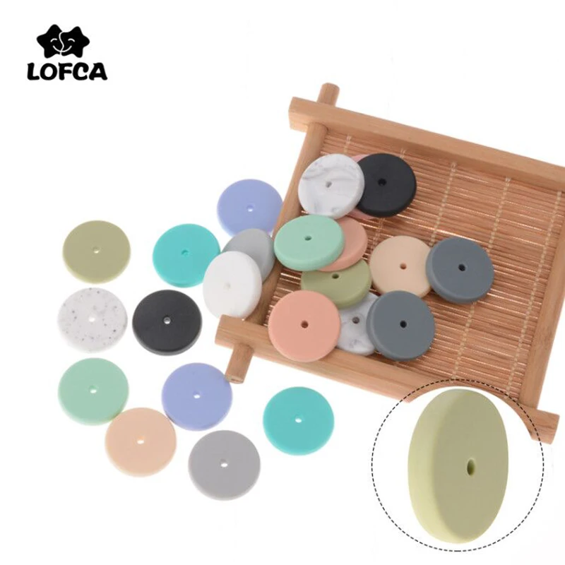 LOFCA 10pcs Coin Beads Food Grade Silicone beads Baby Teether Disc Beads Teething Disc DIY Pacifier Clips Teething Toys
