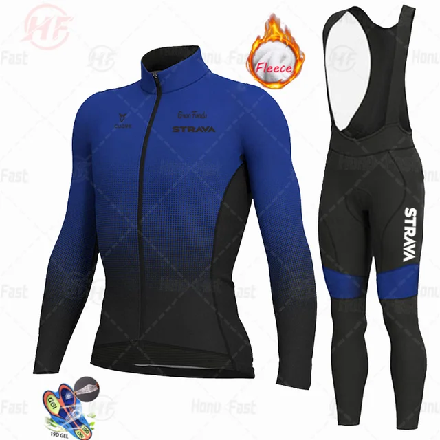 STRAVA 2022 Men Winter Fleece Cycling Jersey Set Keep warm Cycling Clothing  Mountian Bike Bicycle Clothes Ropa Maillot Ciclismo Fleece suit 1