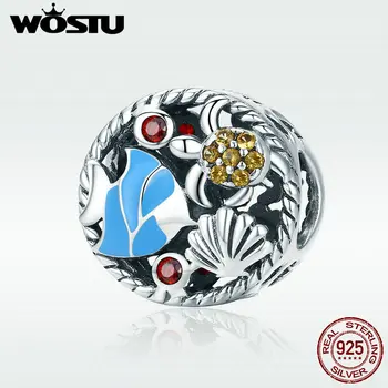 

WOSTU 100% 925 Sterling Silver The Undersea World CZ Charm Beads For Original Women Charm Bracelet DIY Jewelry Making DXC683