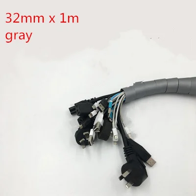 32mm gray High quality PE spiral wrapping cable organizer braided sleeving cables cord protector shrinkable tube for appliances 1M - Цвет: 32mm gray
