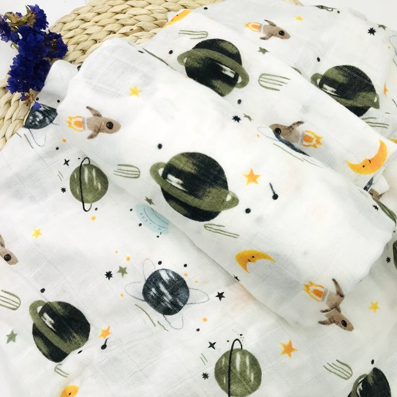 Космическое муслиновое одеяло из бамбукового волокна с цветочным принтом, детское постельное белье, банные полотенца-покрывала, одеяло для новорожденных, пеленальный Конверт для младенцев, обертка