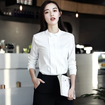 

Women's White Shirt Women's Long-Sleeved Business Wear Bow Tie Slimming Chiffon Tooling 2020 Spring New Model Ol Slim Shirt Top