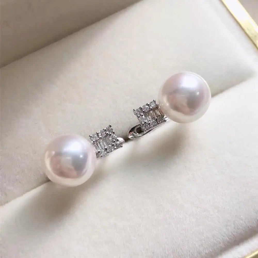Серьги-гвоздики женские с жемчугом 9-18 K Белый Золотой мм сделаны в Японии 9 5 |