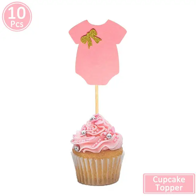 First Birthday One Cupcake Topper 1st Years Boy Girl DIY Party Decorations 1 Year Old Baby Birthday Decor Kids 10pcs pink
