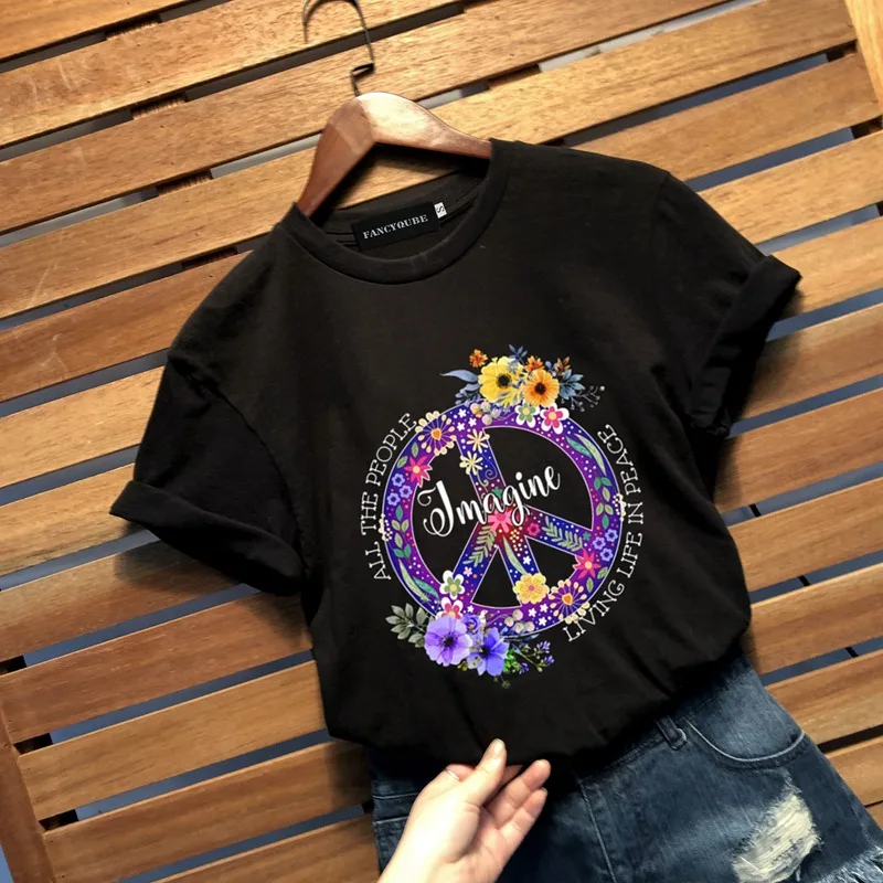 Женская футболка с надписью I'm Most peace love and светильник, женские летние свободные футболки, camiseta mujer S-XL