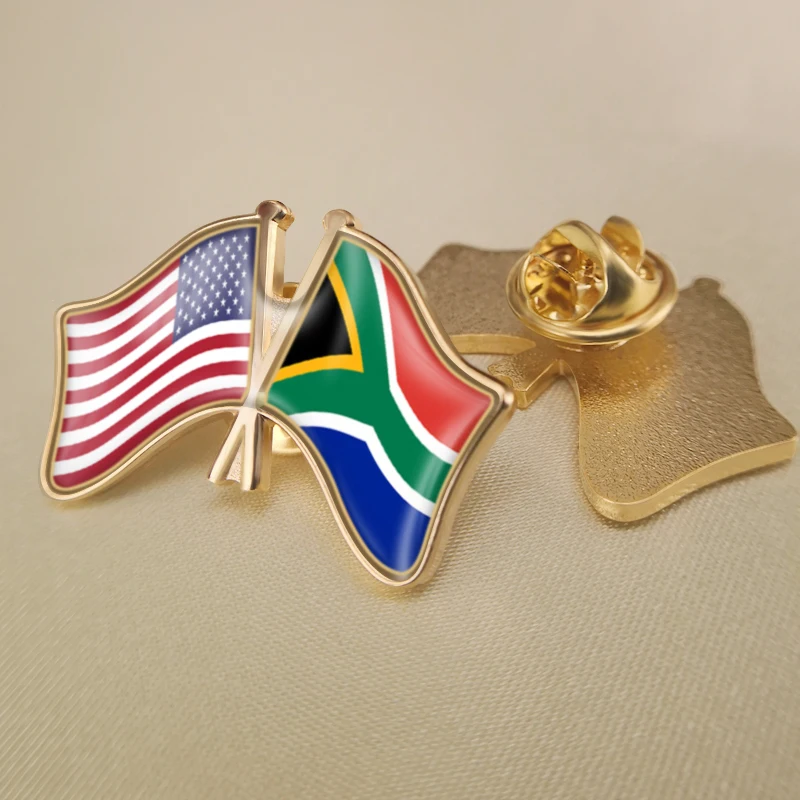 LOT OF 12 South Africa Friendship Flag Lapel Pins-South Africa Crossed Flag Pin 