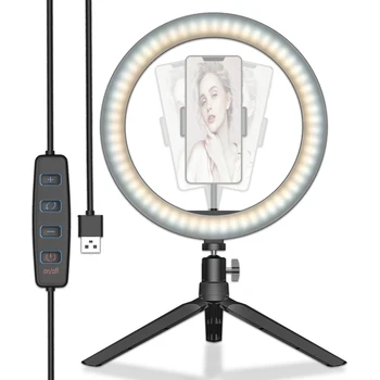 

10 Inch LED Desktop Ring Light with Stand and Phone Holder Selfie Photography Lamp with Mini Tripod Clip USB Plug for Video Live