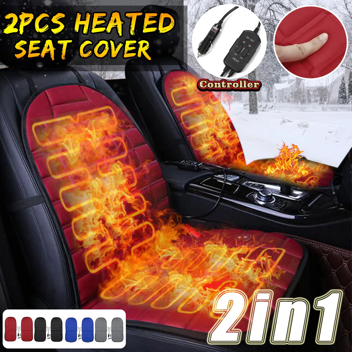 Achat 2 pièces en 1 rapide chauffé et réglable noir gris bleu rouge voiture électrique siège chauffant voiture style hiver coussin coussins Auto