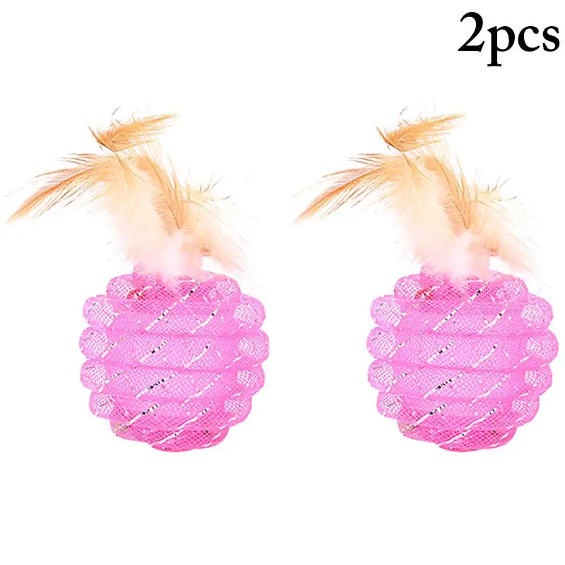 

Dorakitten 2Pcs/Set Cat Toy Balls Fake Feather Decor Interactive Funny Pet Playing Ball Kitten Toy Pet Supplies Cat Favors