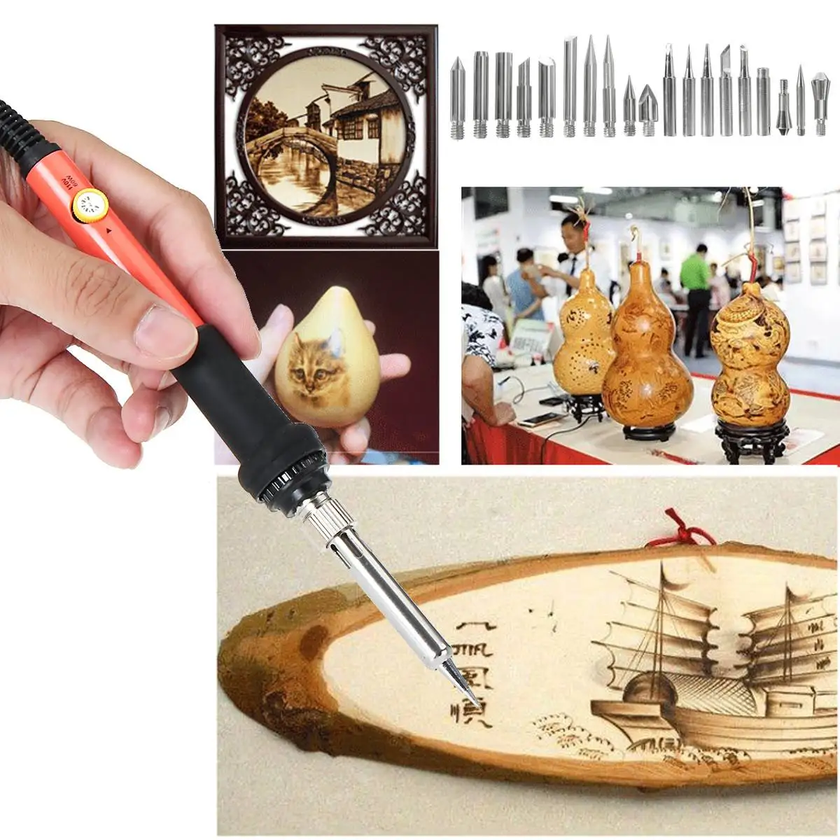 

Hot New 71PCS 60W Electric Soldering Iron Tips Kit Wood Burning Pen Adjustable Engraving Tool Set Woodworking Welding Equipment