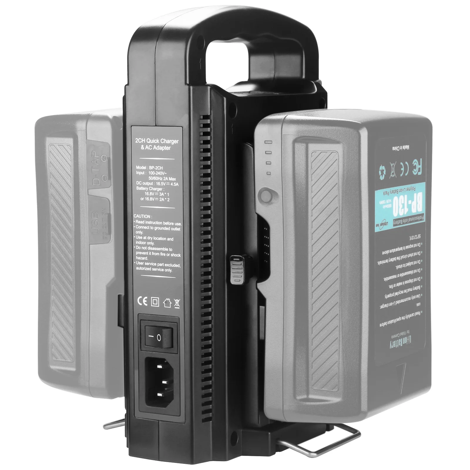 모든 V-마운트 브릭 배터리용 DC 16.5V 전원 공급 장치 출력을 갖춘 새로운 듀얼 채널 V-마운트/V 잠금 배터리 충전기