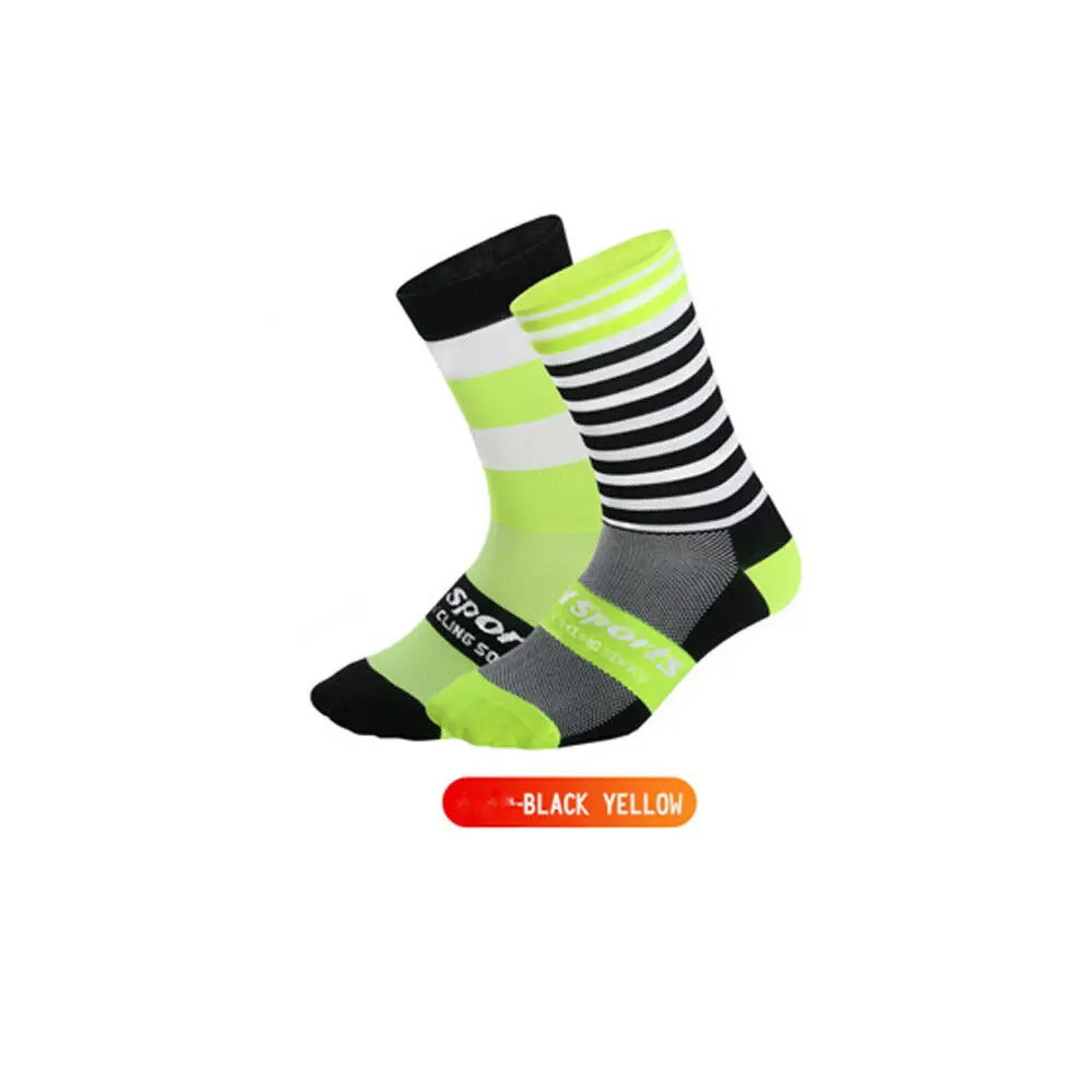 B Fashion Sport Cycling Socks Patchwork Men Women Breathable Sports Bike Socks Stripe - Цвет: B