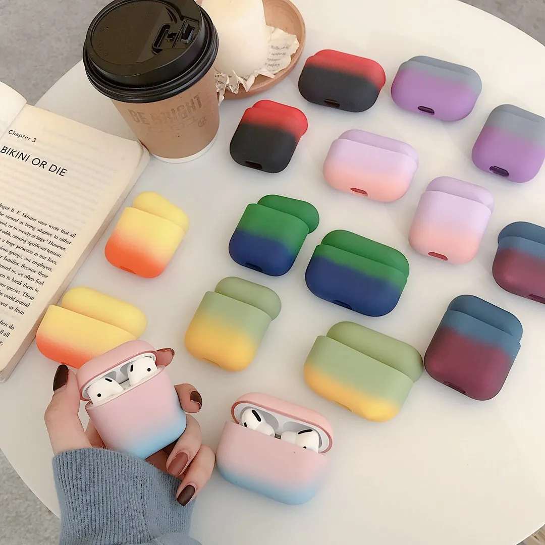 Для AirPods 1/2 чехол градиентной радужной расцветки наушники пластиковый жесткий