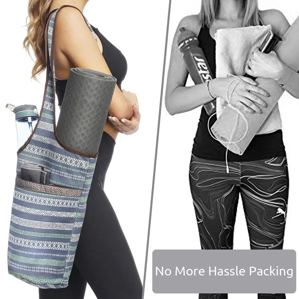 Сумка для коврика для йоги, повседневный модный холщовый рюкзак с карманом на молнии большого размера, подходит для большинства Ковриков Для Йоги, сумка-переноска