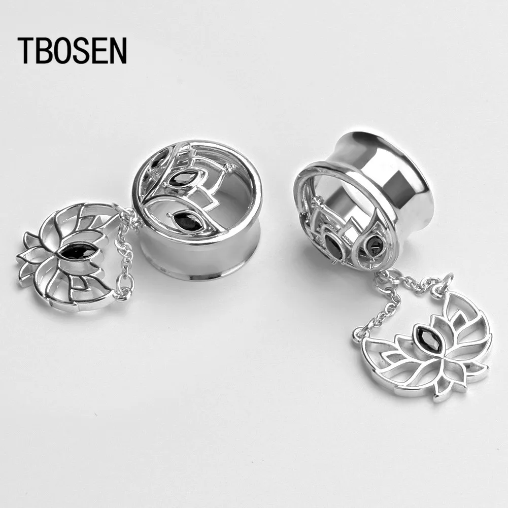 TBOSEN, серьги из нержавеющей стали для Пирсинга Ушей, пробки для пирсинга и тоннели, серьги с кристаллами лотоса, удлинение, пара, распродажа