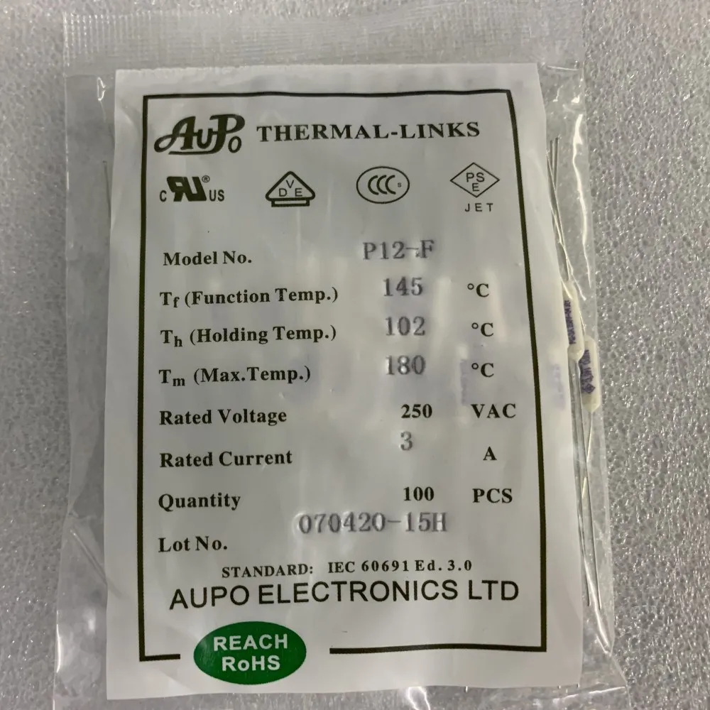 100PCS Temperature fuse JET RF AUPO 1A 2A 3A 5A 250V 84/102/115/125/130/135/145/150C degrees