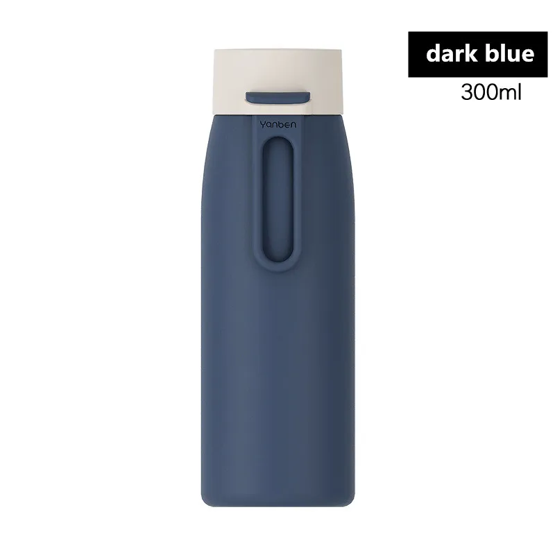 Bpa-free 300 мл 18/8 нержавеющая сталь открытый путешествия термос бутылка для воды Женская чашка для молока и чая портативная Силиконовая ручка вакуумная кружка - Цвет: dark blue