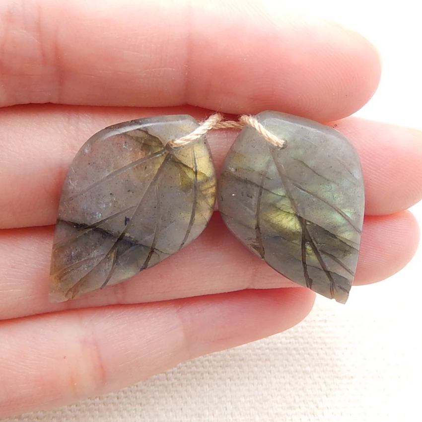 Fine Jewelry Labradorite Carved leaves fashion gemstone women Earrings bead 30x18x4mm 6.3g | Украшения и аксессуары