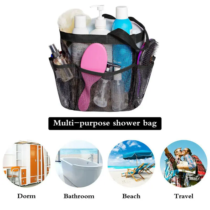 Bathroom Organizer Packable Mesh Shower Bag Caddy Bathroom Carry Tote Toiletry Bath Toy Suction Cup Bag Organizer Basket