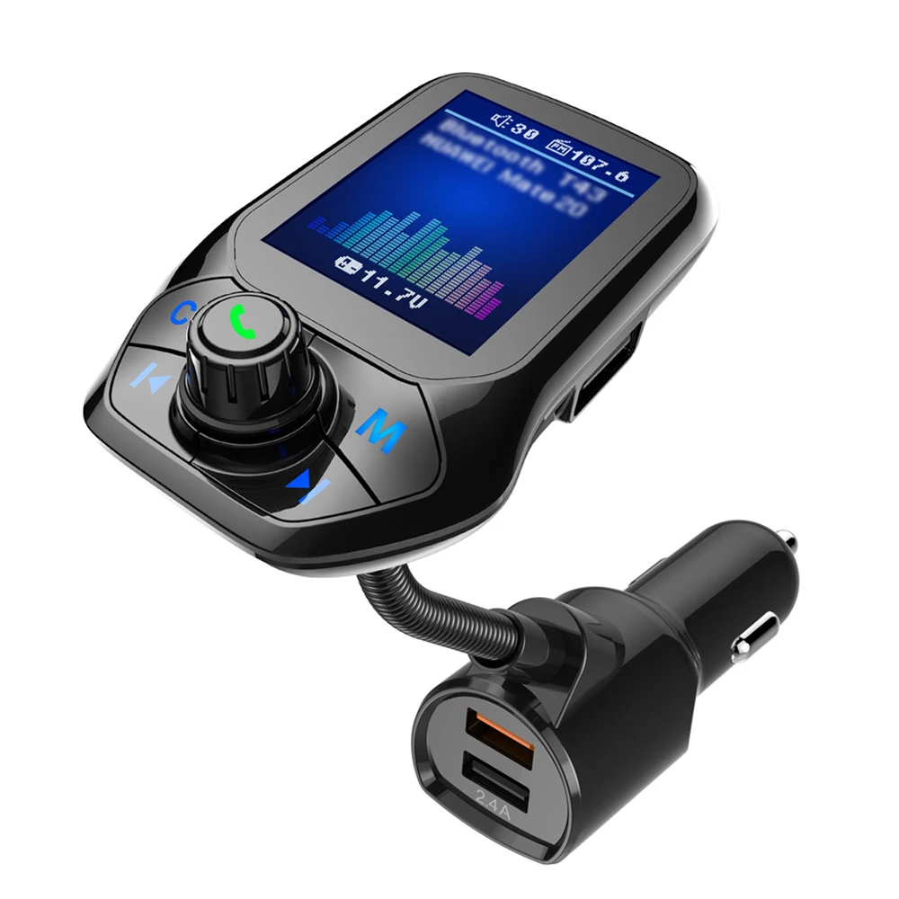 T43 Car MP3 Player Multi-function BT5.0 FM Transmitter Dual USB Chargers Support Hands-free TF Card U Disk Music Play