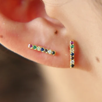 

Real Pendientes Brincos 100% 925 Sterling Mini Short Bar Earring Stud For Kids Elegant Colorful Cz Stacking Delicate Earr