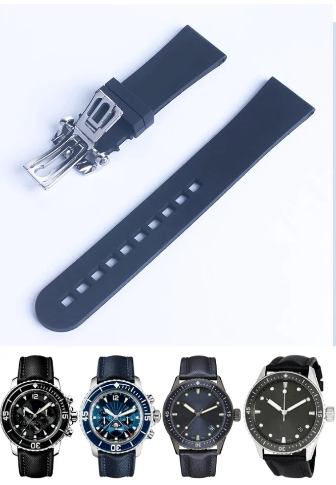 Черный синий силиконовый резиновый ремешок для часов Дайвинг Спорт водонепроницаемый для fit blucpain Fifty Fathoms резиновый ремешок Ремешок 23 мм X 20 мм