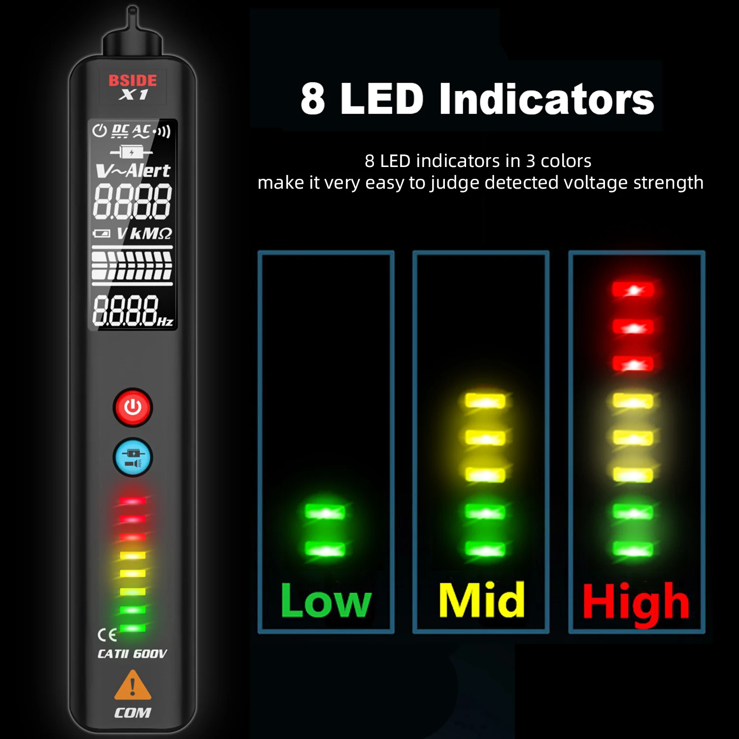 BSIDE Non-contact Voltage Detector Tester Multimeter X1 Intelligent Electric test pencil Large screen Live wire Hz Ohm NCV Meter