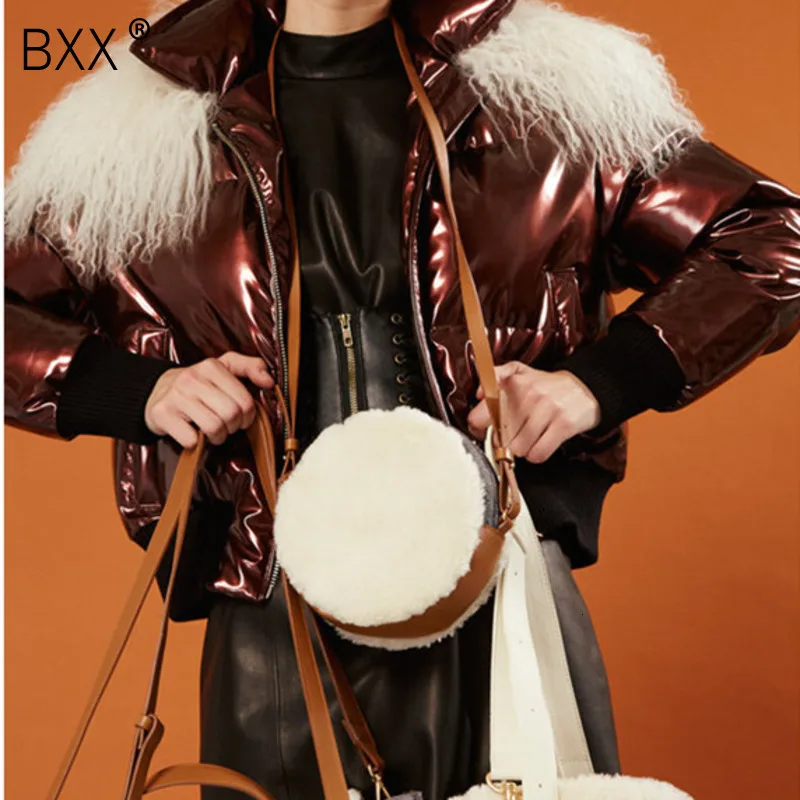 

[BXX] Faux Fur Crossbody Bags For Women 2020 Winter Brand Designer Round Shape Shoulder Messenger Bag Lady Warm Handbags HJ714