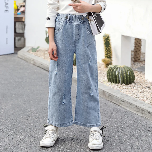 Girls Casual Jeans Line Stitching Design Baggy Cargo Pants - Temu