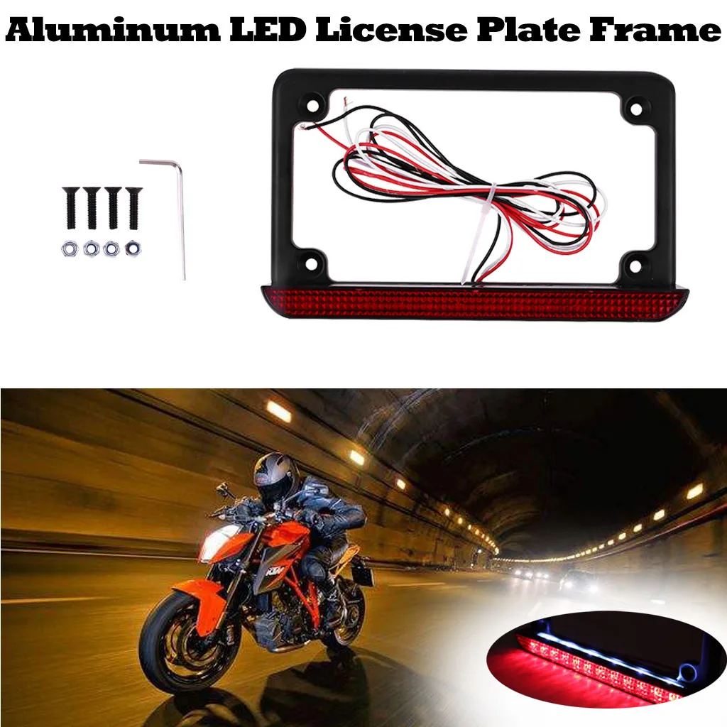

Clear Acrylic LED Universal Motorcycle Billet Aluminum LED License Plate Frame W/ Brake Tail Light New License Plate Frame #P10