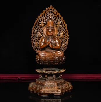 

christmas Tibet Buddhism Temple Boxwood Wood Carved Shakyamuni Mahavairocana Buddha Statue New Year