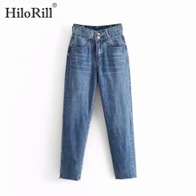 Синие джинсы для мамы, брюки с высокой талией, уличная одежда, женские повседневные свободные джинсовые брюки, модные однобортные джинсовые штаны с кисточками