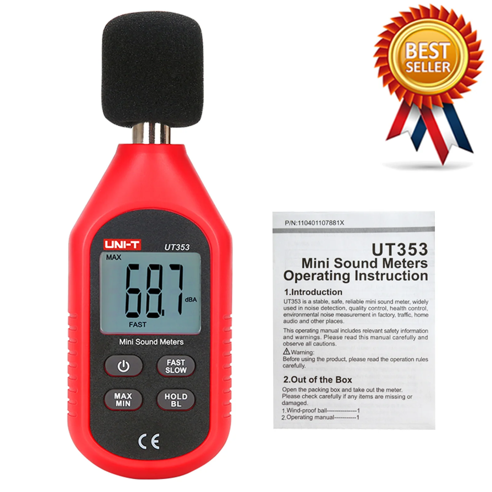 

UNI-T UT353 Mini Digital Sound level meter Decibel meter Noise Audio detector Diagnostic-tool 30~130db Data hold LCD Backlight