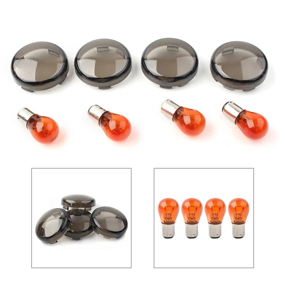 4pcs Turn Signal Lamp Smoke Lens Cover Bulbs for Harley Sportster 883 V-Rod 1200 
