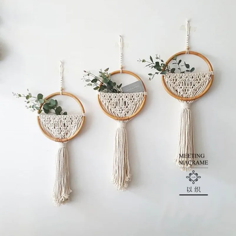 Bejaarden handicap Opheldering Macrame Wall Hanging Nordic Ins Door Wall Decoration Home Background Round  Wall Tapestry Woven Flower Pot Homestay Boho Decor|Tapestry| - AliExpress