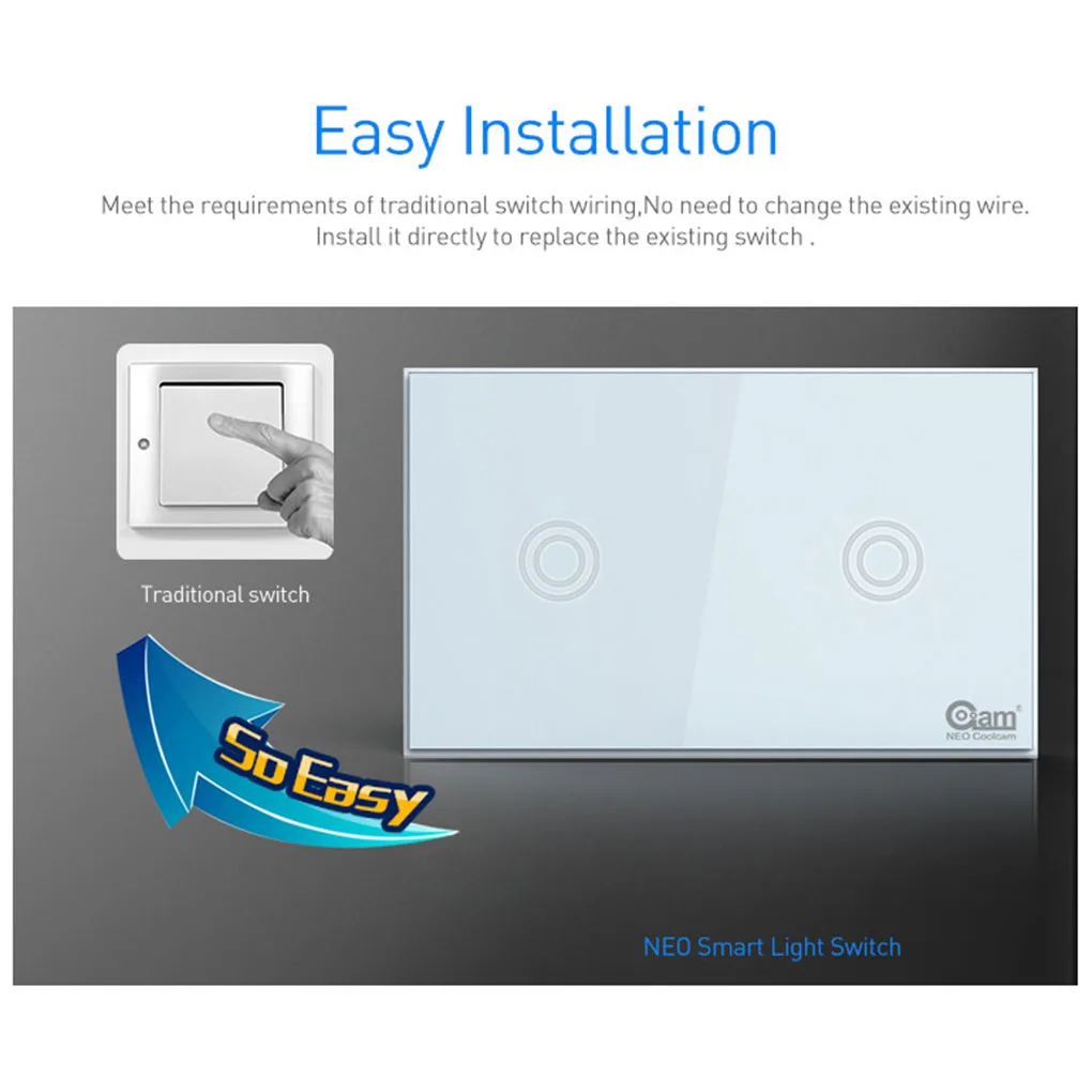 НЕО COOLCAM Z-wave Wifi настенный выключатель света 2 банды беспроводной умный пульт дистанционного управления US Plug