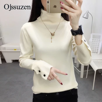 

Female Winter Turtleneck Women's Sweaters Warm Slim Spring Autumn Jumpers Ladies Pullovers White With Button Knit Sweater Woman