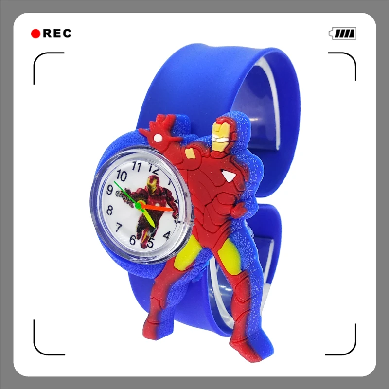 Dropshiping Модные мультфильм аниме часы студента Железный человек Детские Кварцевые часы ребенок мальчики подарок детские часы Relogio Infantil Montre Enfant - Цвет: Синий